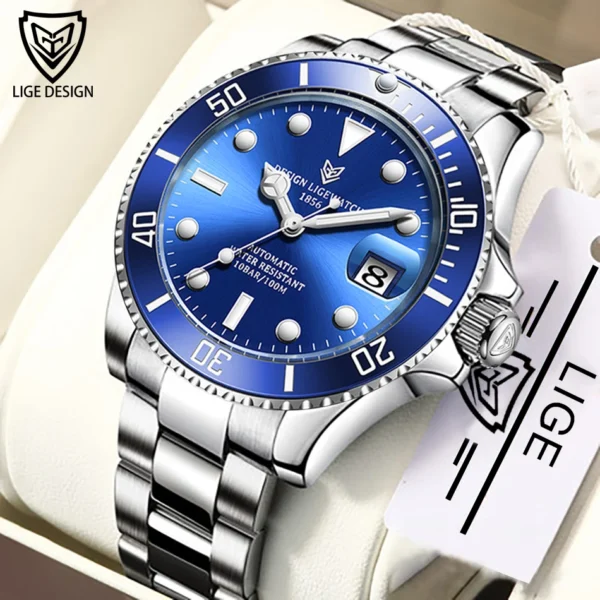 LIGE Classic Men Mechanical Wristwatch Luxury Ceramic Bezel Automatic Watch Sapphire Glass Watch for Men Relogio Masculino Box - Image 6