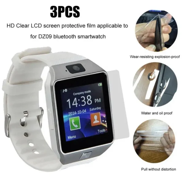 3Pcs/Set HD Clear LCD Screen Protector Film for DZ09 Bluetooth Smart Watch Front Film Sticker - Image 2