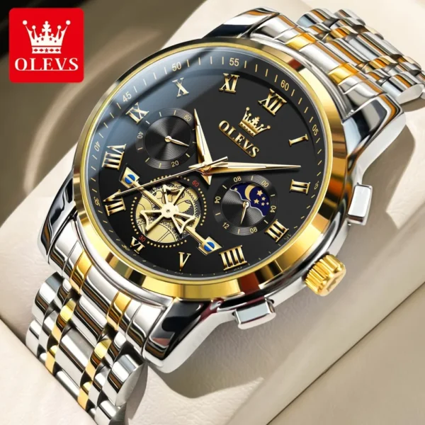 OLEVS Top Brand Mens Watches Classic Roman Scale Dial Luxury Wrist Watch for Man Original Quartz Waterproof Luminous Chronograph - Image 2