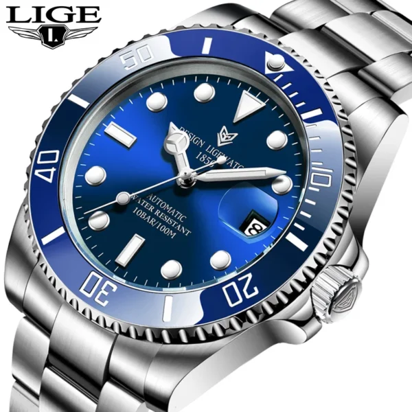 LIGE Classic Men Mechanical Wristwatch Luxury Ceramic Bezel Automatic Watch Sapphire Glass Watch for Men Relogio Masculino Box