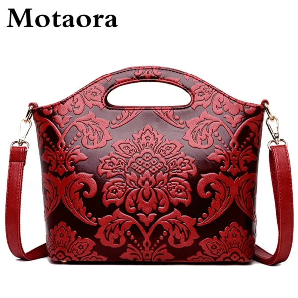 MOTAORA Women Leather Shouder Bag 2024 New High Quality Chinese Style Tote Bags Vintage Embossed Handbag Floral Retro Bag Ladies