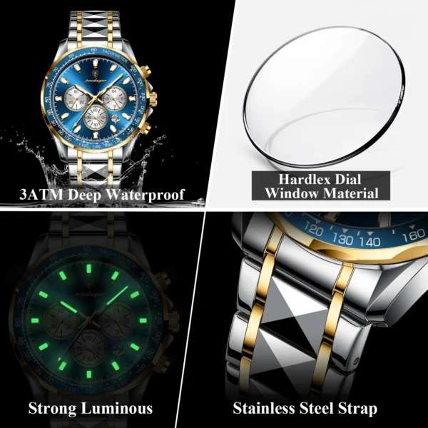 POEDAGAR Luxury Sports Watch Men Quartz Waterproof Luminous Date Chronograph Men's Watches Stainless Steel Man Watch Male Clock - Image 4