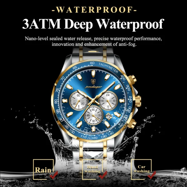 POEDAGAR Luxury Sports Watch Men Quartz Waterproof Luminous Date Chronograph Men's Watches Stainless Steel Man Watch Male Clock - Image 3