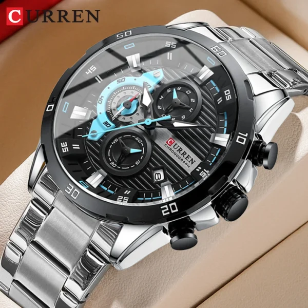 CURREN Stainless Steel Watches for Mens Creative Fashion Luminous Dial with Chronograph Clock Male Casual Wristwatches