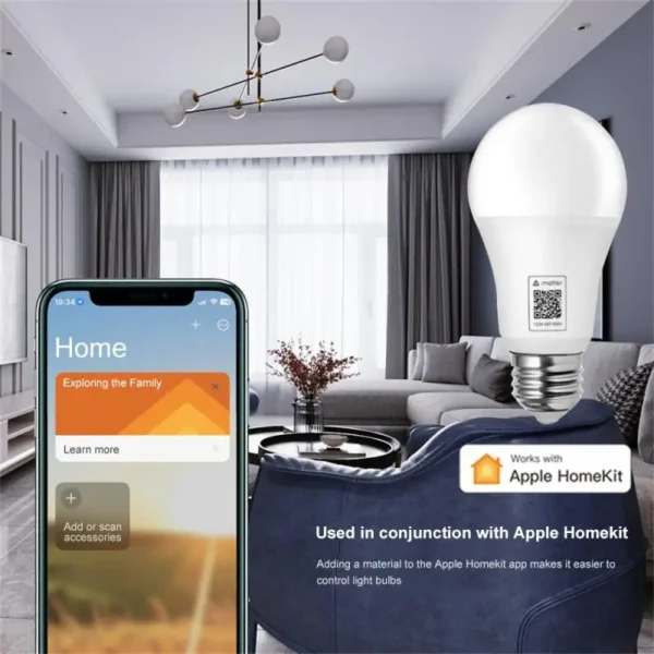 Tuya Matter A19 Smart Light Bulb WiFI RGB CW 9W Led Lamp Smart Home Remote Control Support Homekit Siri Alexa Google Home - Image 3