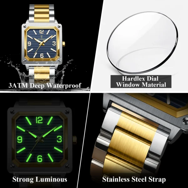 POEDAGAR Luxury Military Man Wristwatch Square Quartz Men Watch Waterproof Luminous Stainless Steel Men's Watches Male Reloj+box - Image 4