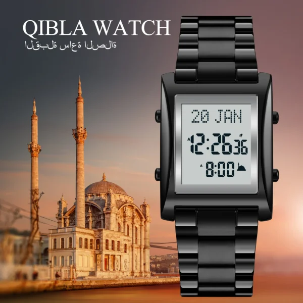 Azan Watch for Muslim Prayer with Qibla Compass Islam Al-Harameen Fajr Time Clock Include Hijri Calendar - Image 2