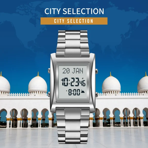 Azan Watch for Muslim Prayer with Qibla Compass Islam Al-Harameen Fajr Time Clock Include Hijri Calendar - Image 4