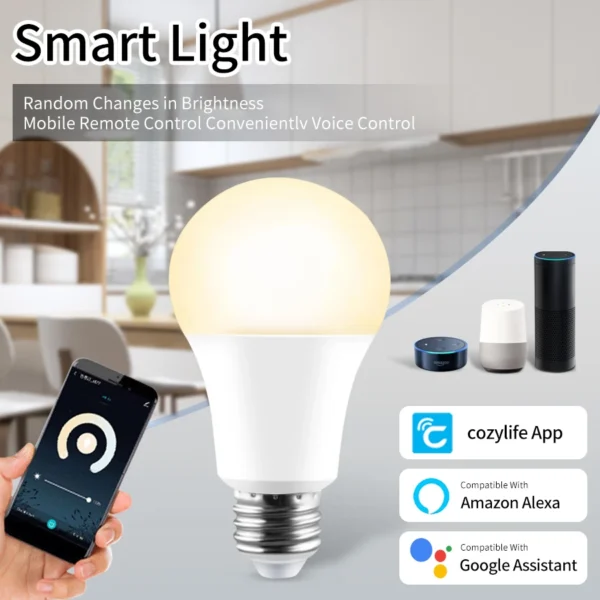 WiFi Smart LED Light Bulbs E27 110V 220V 12W 15W 20W LED Cozylife APP Control Kitchen Bedroom Lamp Works With Alexa Google Home