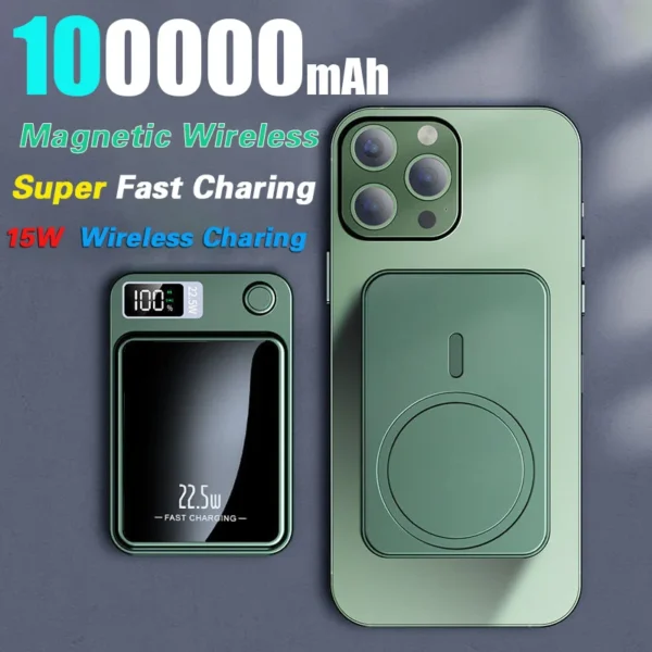 Magnetic Wireless 100000mAh Power Bank 22.5W Fast Charger For Magsafe Portable Auxiliary Battery Pack For iphone Huawei Samsung