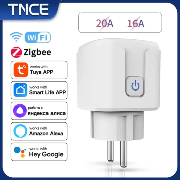 TNCE Tuya Smart Home Socket WiFi/Zigbee 16/20A EU Plug Outlet Remote Control Timer Power Monitor Support Voice Google Home Alexa