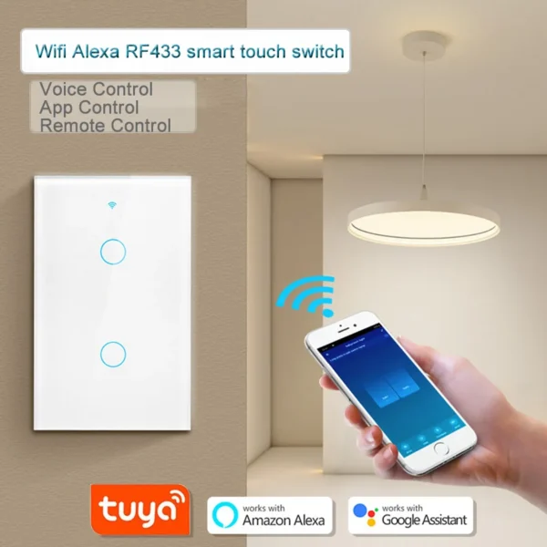 Tuya WiFi Smart Switch 1/2/3/4 Gang RF 433MHz Touch Sensor Interruptor No Neutral Wire Voice Control Alexa Google Home 110V 220V - Image 4